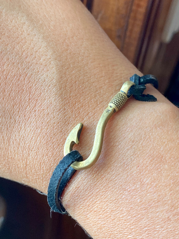 fish hook bracelet antique brass, vintage fishhook bracelet with adjus
