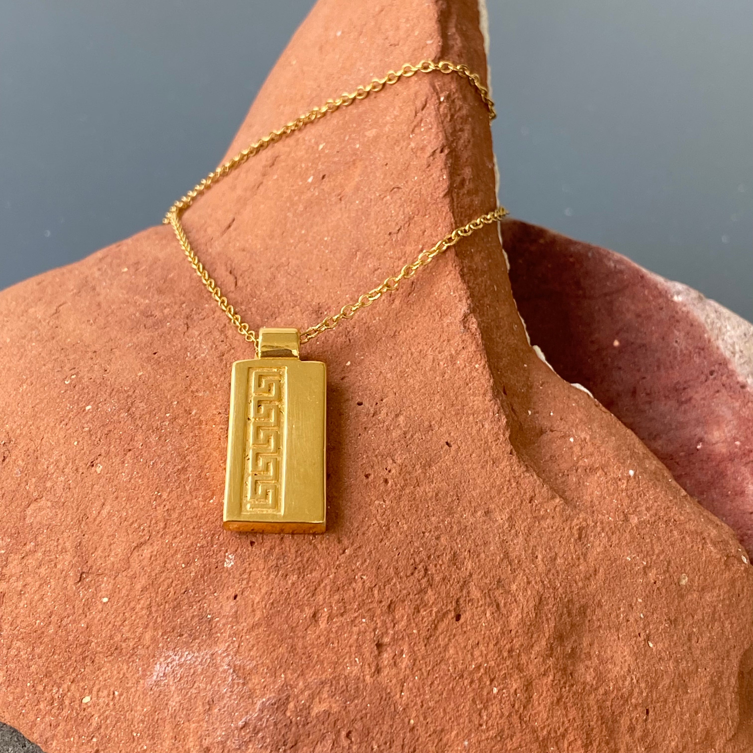 rectangle necklace gold greek key necklace minimal - Eleni Pantagis