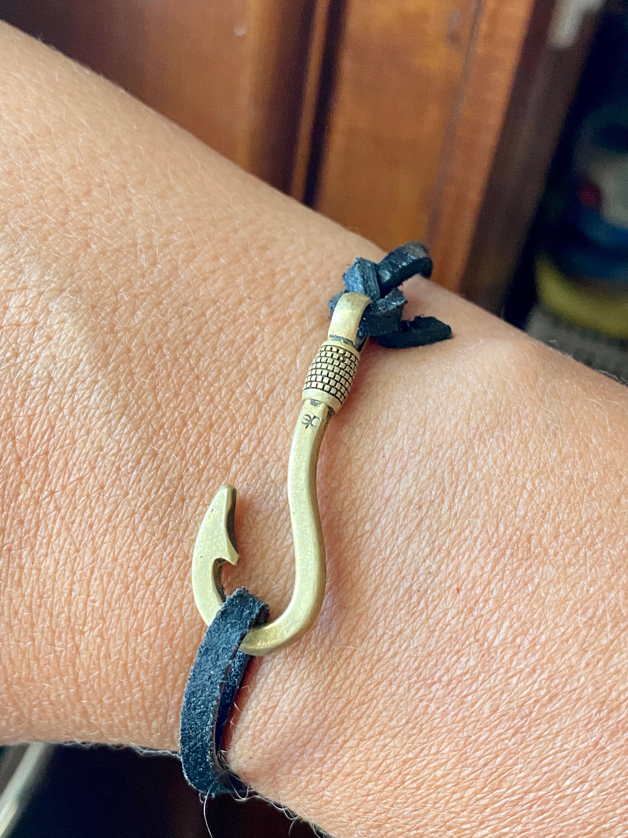 fish hook bracelet antique brass, vintage fishhook bracelet with